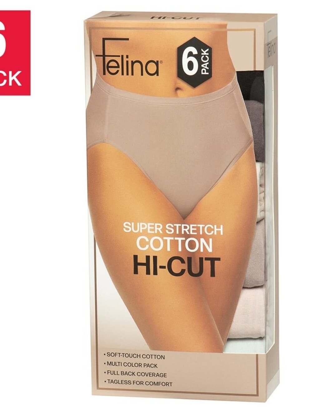 NWT Felina Womens Hi Cut Brief 6 Pack Size S